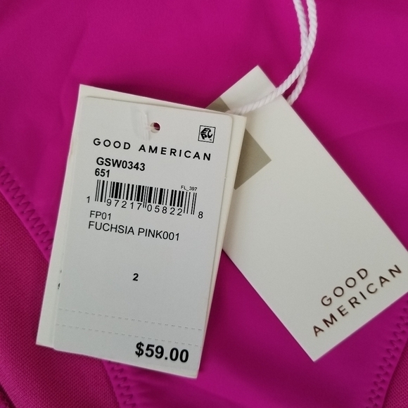 NWT Good American Good Waist High Leg Bikini Bottoms Fuchsia Pink Size 2 - Picture 2 of 7